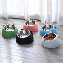 Load image into Gallery viewer, Cat Dog Bowl 15 Degrees Raised Stainless Steel Non Slip Puppy Base Cat Food Drinking Water Feeder Tilt Safeguard Neck Pet Bowl