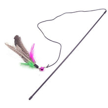 Load image into Gallery viewer, 1pc Cat Toy Stick Feather Wand With Bell Mouse Cage Toys Plastic Artificial Colorful Cat Teaser Toy Pet Supplies Random Color
