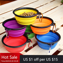 Load image into Gallery viewer, Dog Bowl Foldable Eco Firendly Silicone Pet Cat Dog Food Water Feeder Travel Portable Feeding Bowls Puppy Doggy Food Container
